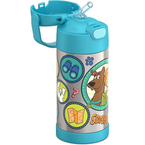 Image of THERMOS FUNTAINER Water Bottle with Straw - 12 Ounce - Kids Stainless Steel Vacuum Insulated Water Bottle with Lid, Scooby-Doo
