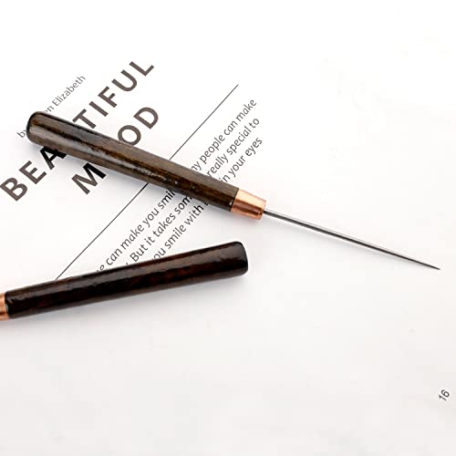 Awl Tool, 2 Pcs Wooden Handle Scratch Awl For Leather Hole Punch Awl Maker Tool,Sewing Awl Leather Craft Repair Tools #TOP1