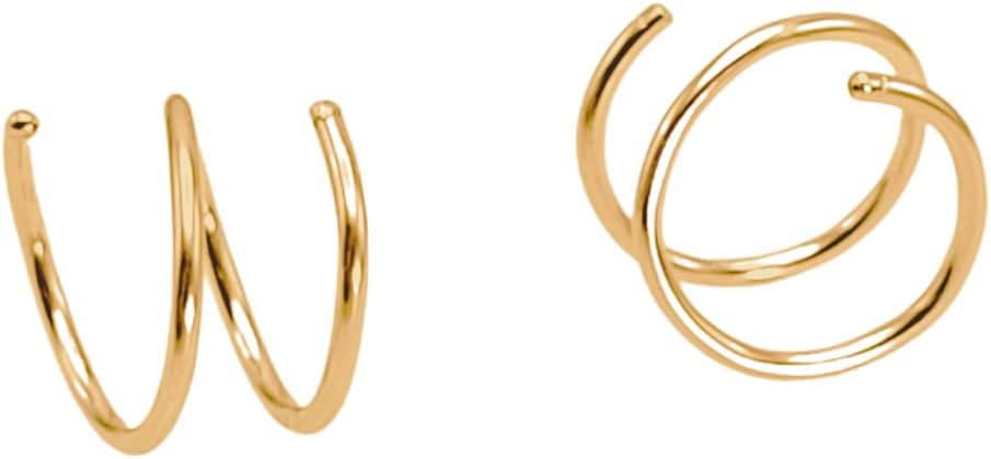 Gold Double Hoop Twist Earrings for Single Piercing. Tiny Spiral Huggie Hoop Illusion Earrings. 19 gauge (1 Pair)
