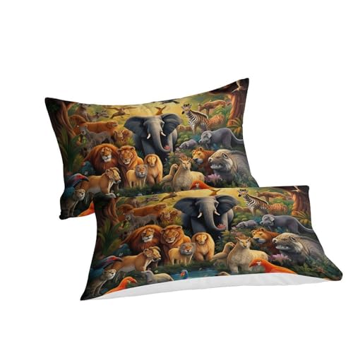 Housse de couette fermeture éclair jungle pour lit simple microfibre
