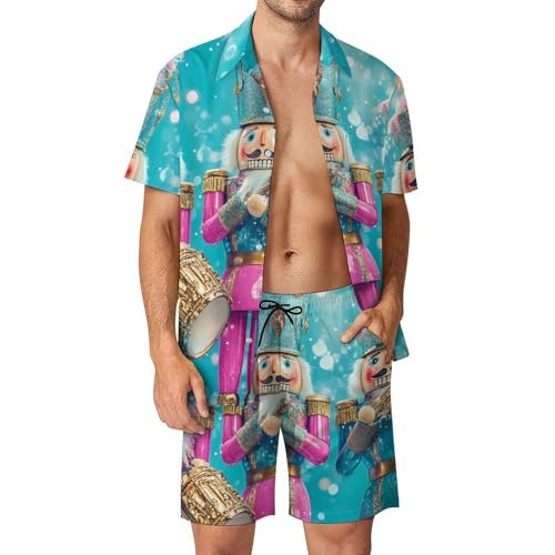 Camisa de botones y pantalones cortos Nutcracker, ropa casual de playa ligera y transpirable