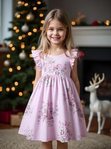 Toddler Vintage Floral Girls Dress Baby Backless Sundress Sleeveless Matching Outfits 5-6Y2