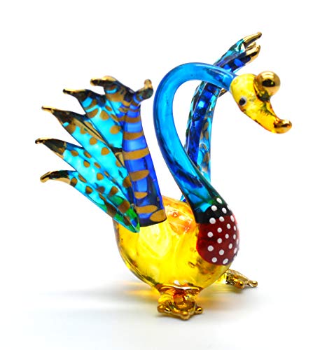 Mr_air_thai_Glass_Blown Tiny 1⅞" High Blue Yellow Flapping Swan Waterfowl Bird Figurine - Miniature Hand Blown Painted Glass Birds Colorful Crystal Animals Decorative Collectible Figurines Décor Gifts