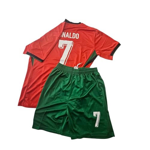 NEW 2024 Youth Soccer Fan Jersey Portugal No 7 Sports Jersey Shirt Free Shorts (US, Age, 8 Years, 9 Years, Red)