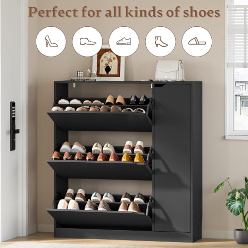 Image of BORNOON Shoe Cabinet with Side Storage, Shoe Organizer with 3 Flip Drawers