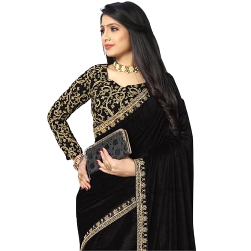 Dream Crushers Women's Heavy Velvet Embroidered Saree | Tradition...