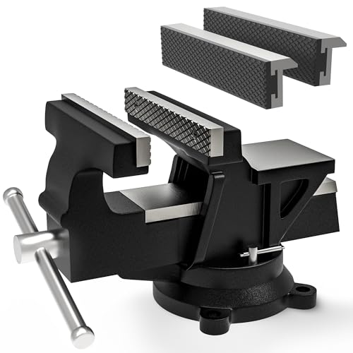 PinPro Profi Schraubstock 125mm aus Kugelgraphit-Gusseisen (Unzerbrechlich) | Inkl. 2 Gummi-Schutzbacken & Schrauben | 360° Drehbar mit Amboss | Robuster Werkstatt Parallelschraubstock