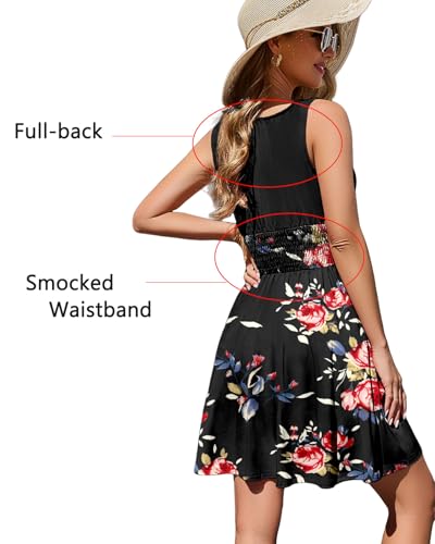 Image of Summer Dresses for Women Casual Sleeveless Sundresses Elastic Waist Mini Sun Dress