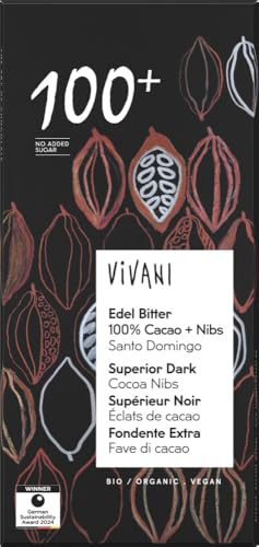 Vivani - Edel Bitter 100% Cacao + Nibs Schokolade Santo Domingo - 80 g - 10er Pack
