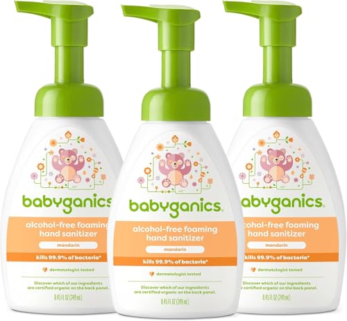 Image of BabyGanics Alcohol-Free Foaming Hand Sanitizer, Pump Bottle, Mandarin, 8.45 oz, 3 Pack