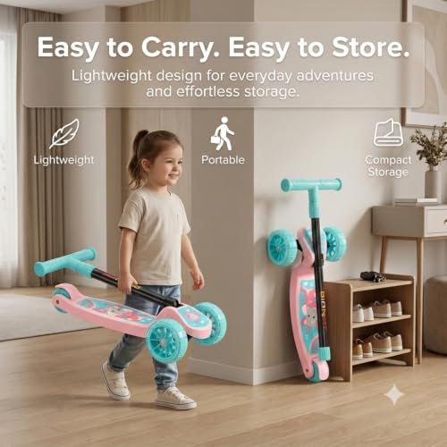 Image of Bionfit Kids Kick Scooter for 3-12 Years Toddlers, 3 Wheel Kick Scooter with LED Wheels, Adjustable Height Handlebar, Foldable, Lean-to-Steer Scooter with 50Kg Weight Capacity