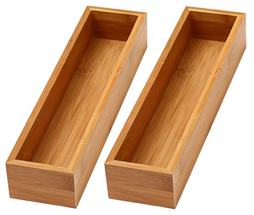 Image of YBM HOME Bamboo Storage Box Set (2-Pack) for Kitchen Cabinet and Drawers, 3x12x2 Inch 323