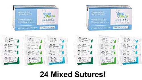 Sutures Thread with Needle - Pkg. of 24 - for Practicing Suturing Doctors, Medical Students, Veterinarians and Nurses