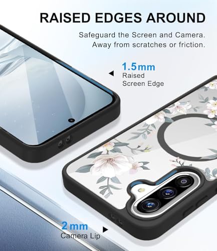Image of VONZEE Compatible with Samsung Galaxy A36 5G Case Luxury Retro Flowers Floral Clear for Magnetic Wireless Charging Case Shockproof Case PC+TPU Cute Glossy Shiny Cover for Girls Women, Black