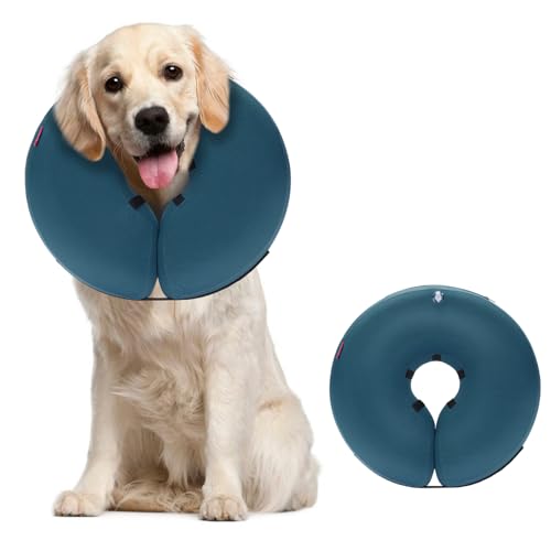Image of MIDOG Inflatable Dog Cone, Soft Donut Recovery Collar Alternative After Surgery to Help Prevent Licking, Comfy E Collar with Neck Pillow Design, Blue, L