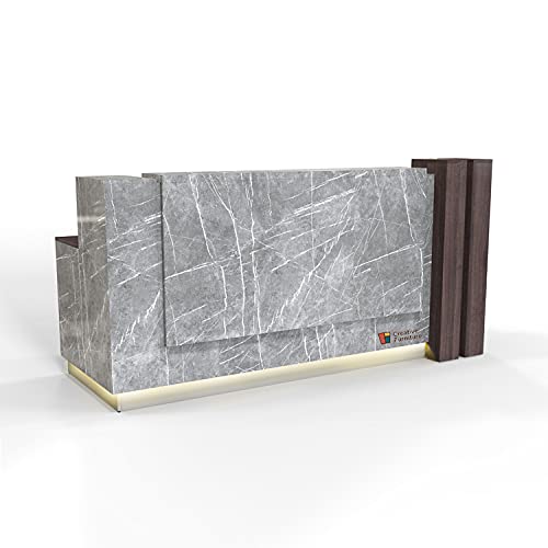 Wooden Theo Modern Elegant Reception Desk with Pedestal in Black Brown Walnut Laminate Finish(L 1800mm x D 700mm x H 760mm/1100mm)