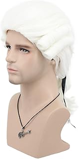 VGbeaty Man Colonial Judge Wig Long Curly White Wig Halloween Costume Cosplay Wig