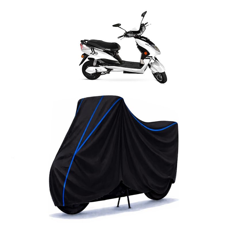 Image of Scooty Cover Water Resistant for Green Zing Big B | Universal Scooter & Bike Cover | Heavy Duty UV Dust, Rain & Scratch Protection | Elastic Fit All Weather Indoor Outdoor | Black with Blue Piping