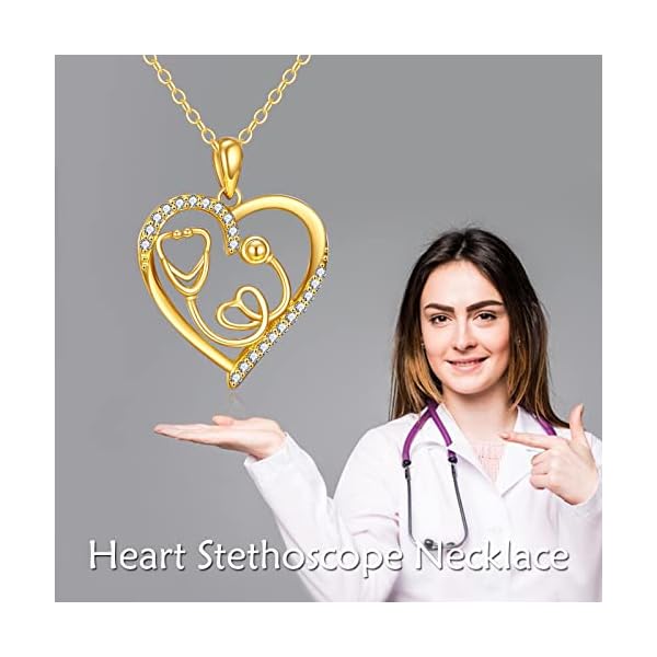 KECHO 14K Solid Gold Nurse Gifts for Women Heart Stethoscope Nurse Earrings Stethoscope Pendant Necklace Graduation Birthday Christmas Jewelry Gifts for Doctor Nurse Medical Student - Image 4