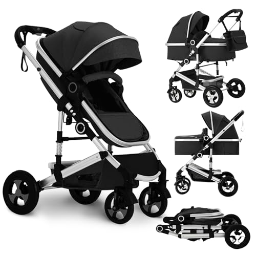 TODEFULL Convertible Baby Stroller, 3 in 1 Folding Infant Stroller, High Landscape Pushchair w/Adjustable Backrest & Canopy, Newborn Pram with Foot...
