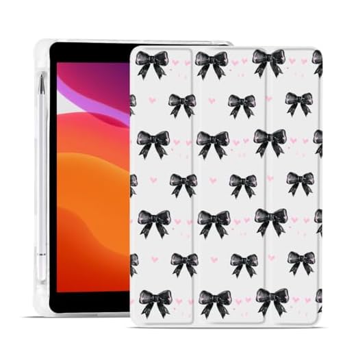 MAYCARI Pink Heart Black Bows Fashion Case for iPad 10.9 inch 2022 with Pencil Holder, Original Pattern iPad 10th Generation Soft TPU Back Protective Cover Shell, Auto Sleep/Wake Slim Shell - White