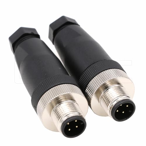 Image of M12 4 Pin Male Connector, 12mm A Code Industrial Circular Connector, Unshiled Field Assembly Wireable Sensor IP67 250V 4A AC /DC Straight 2pcs