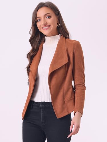 Image of Allegra K Women Faux Suede Jacket Lapel Draped Open Front Cardigan Casual Trendy Suede Blazer