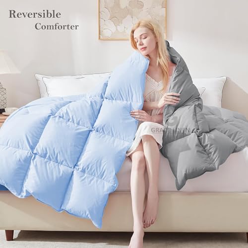 Image of 600 GSM Heavy Winter Comforter Single Size 60 inchX90 inch - 600 GSM Winter Blanket Comforter /Rajai /Duvet Microfiber Super Soft Fluffy Single Size - Sky Blue /Silver Grey Color