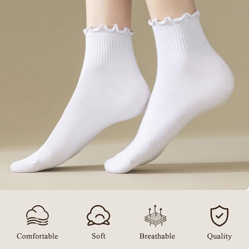 Image of BIVOLU Womens Ankle Socks Ruffle Cotton Cute Frilly Trim Breathable Ankle Ruffled Socks 6 Pack