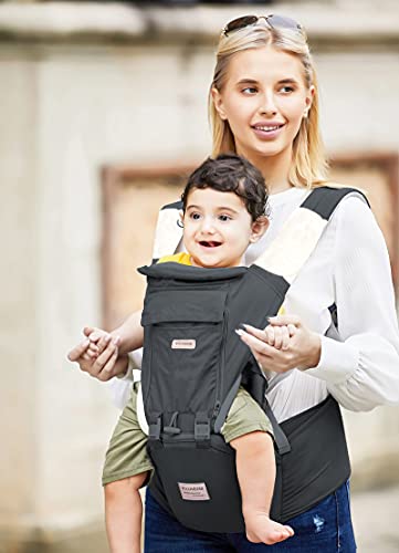 YIYUNBEBE Baby Carriers for All Seasons, 3-in-1 Baby Wrap Carrier with Hip Seat, Baby Carrier Infantino Backpack for Men Women Hiking Shopping Travelling (Bibs,Grey)