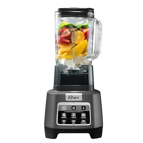 Oster Licuadora Profesional, XTREME MIX, Motor de 1500 W, Tecnología Reversible, Vaso de Vidrio 2 L, para Jugos, Smoothie, Malteadas, Helado, Frappe, Salsas, Mantequilla, Gris, BLSTXPG-BW