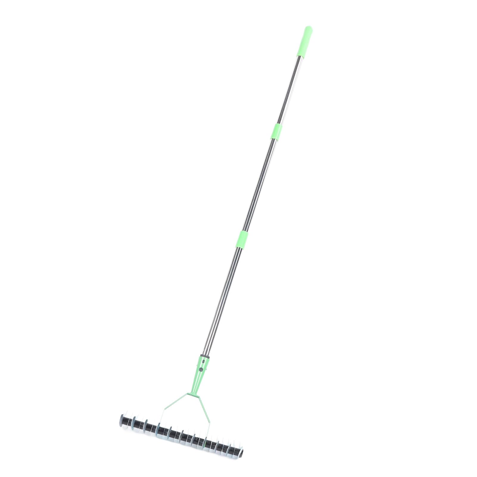Rastrillo de Paja Rastrillo de Césped para Techar Césped Rastrillo de Acero Inoxidable de 3 Secciones para Limpiar Hierba Muerta y Fertilizar Resiembra y Labranza Fácil Montaje