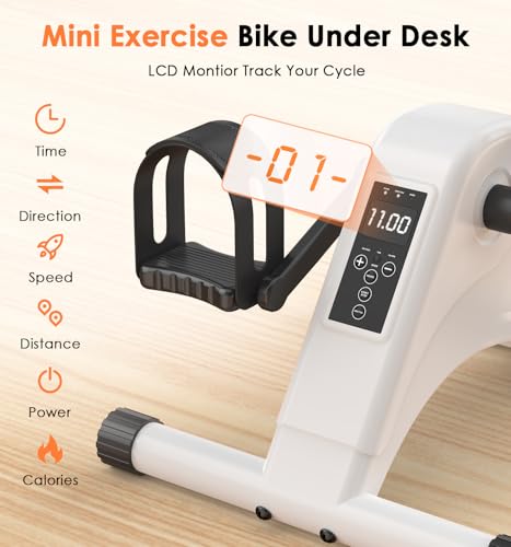 Image of 12-Levels Mini Exercise Bike Under Desk with LCD Display, Quiet Electric Bidirectional Bicycle Pedals for Home for Seniors, Stationary Bike Under Desk for Leg & Arm Physical Therapy Exerciser