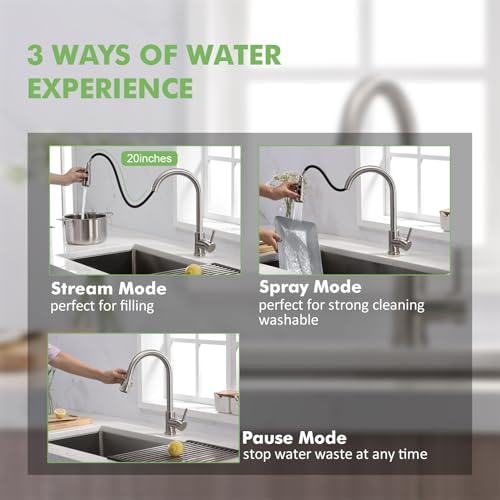 VFAUOSIT Kitchen Faucets, Kitchen Sink Faucet with Pull Down Sprayer Brushed Nickel Stainless Steel Modern High Arc Single Handle Single Hole Pull Out Kitchen Faucet for Bar Laundry rv Utility Sink