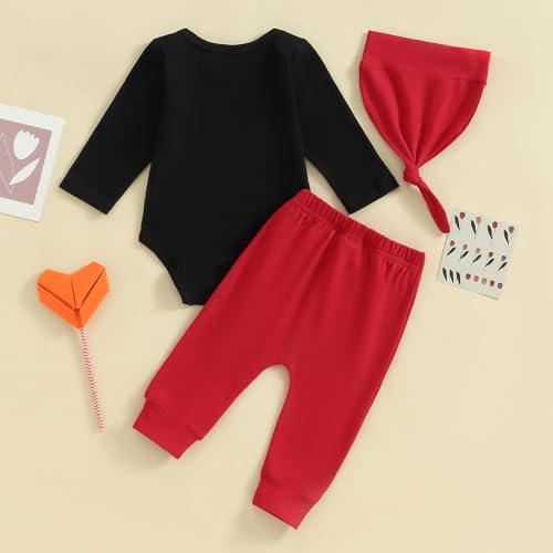 Mr. Steal Your Heart Baby Boy Outfit Newborn Valentines Long Sleeve Romper Pants Hat 3 Piece Clothes Set3