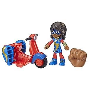 Spidey and his Amazing Friends Marvel Ms. Marvel Action Figure and Embiggen Bike Vehicle, Preschool Toy for Kids Ages 3 and Up