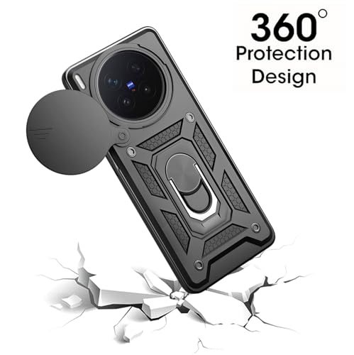 Image of Tough Armor Bumper Back Cover Case for Vivo X300 Pro 5G | Sliding Camera Cover, Kickstand & Ring Holder 360 Degree Protection Back Cover Case for Vivo X300 Pro 5G - Black