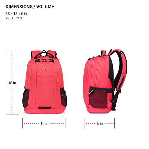 Image of SWISSGEAR Cecil 18-Inch Laptop Backpack Fits 16-Inch Laptop, Travel Daypack with Organizer Pockets, Water Bottle Holders & Padded Straps - Teaberry