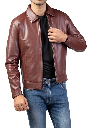 Image of Jild Polo Collar Premium Leather Jacket Men - Old School Classic Style Everyday Wear Real Lambskin Mens Leather Jacket