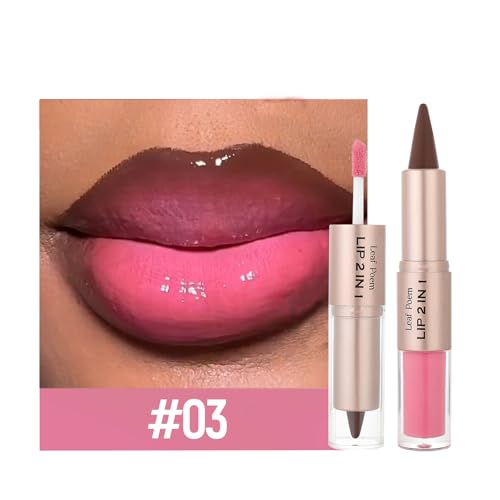 Image of BAISEN DIARY 3 Pcs Double-Ended Matte Lip Liner & Lip Gloss Duo, Caramel Brown Nude Ombre Lip Combo Pencil, Lip Liner and Lipstick Gloss Set for Defined & Fuller Looking Lips (#01#02#03)