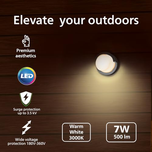 Image of Philips ARIS RD Single 7W LED Wall Light | IP65 Waterproof Outdoor Wall Fixture | Modern Architectural Wall Lamp for Home & Exterior | Warm White Light | Pack of 1