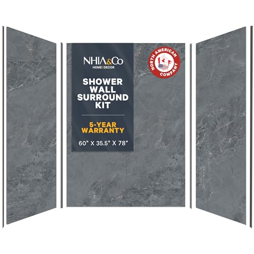 Shower Surround Kits – Waterproof Wall Panels for Shower – Glossy Finish & Seamless Pattern – Easy to Install Over Any Surface – Leakproof Design (60'' x 35.5'' x 78'') – Basalt