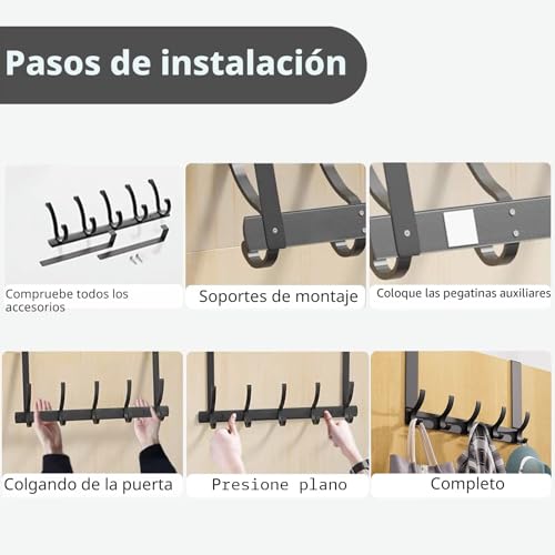 Miniatura 5 de Dongda Perchero Para Puerta Sin Taladrar, Colgador De Puerta Con 5 Ganchos, Perchero De Puerta De Baño Dormitorio, Gancho Puerta Colgador Para Baños Armarios Gabinete