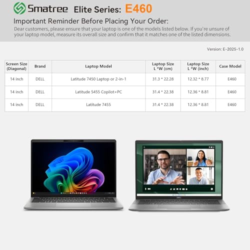 Image of Smatree Laptop Sleeve for 14 inch DELL Latitude 7450 or 2-in-1 | for 14 inch DELL Latitude 5455 Copilot+PC /7455,Case with Accessory Pocket,Green (E460G)