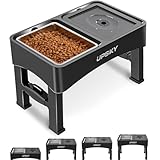 UPSKY 2-in-1 Elevated Dog Water Bowl and Stainless Steel Dog Food Bowl, 4 Height Adjustable Raised Dog Bowl Stand Dispenser for Small Medium Large Dogs, Black.