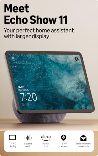 Image of Amazon Echo Show 11 (newest model), vibrant 11 inch Full HD display with spatial audio & Alexa, new sleek design, smart home controls, 2x bass speaker, 13 MP camera, bluetooth, Graphite