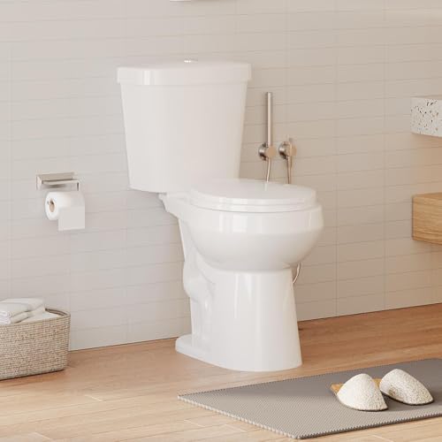 Two-Piece Toilet, 19 in Height ADA Toilet, Round for Bathrooms with Soft Close Seat, 1.28 Siphonic Flush, White 19" H-Round Top Press Flush