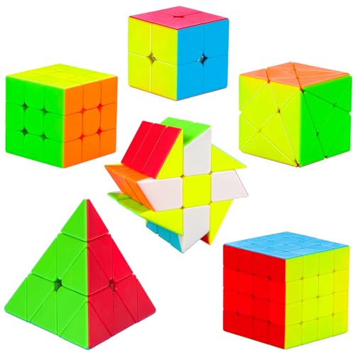 Coolzon Speed Puzzle Cube Set, Set di Cubo Magico 2x2 3x3 4x4 Pyraminx Fenghuolun Axis Skewb Cubo de Velocidad Magic Puzzle Cube Juguetes para Niños Adulti, 6 Packs