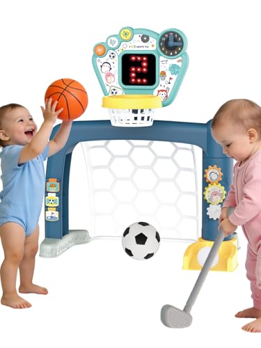 3 in 1 Toddler Basketball Hoop, Soccer Goal for Toddlers 1-3 indoor & outdoor , adjustable basketball hoop for kids, LED Scoreboard, Music & Educational Games for 18+M Boy Girl, Kids Sports Toys