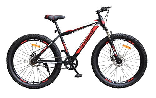 Image of LUISTONE 85% Assembled Semi Fat Tyre Cycle for Men with Dual Disc Brake, Front Suspension 26 T Fat Tyre Cycle (Single Speed, Black, RED)
